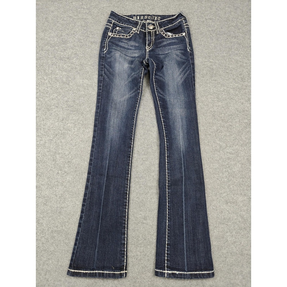 Miss Chic Bootcut Jeans Juniors 1 Blue Med Wash Rhinestone Studded Denim